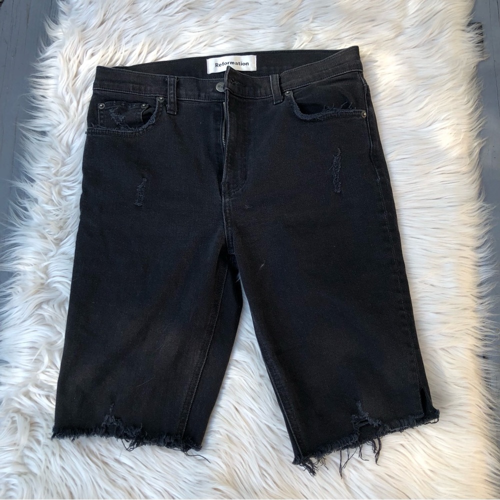 Reformation Ripped Distressed Grunge Goth Denim Black Womens Shorts size 28